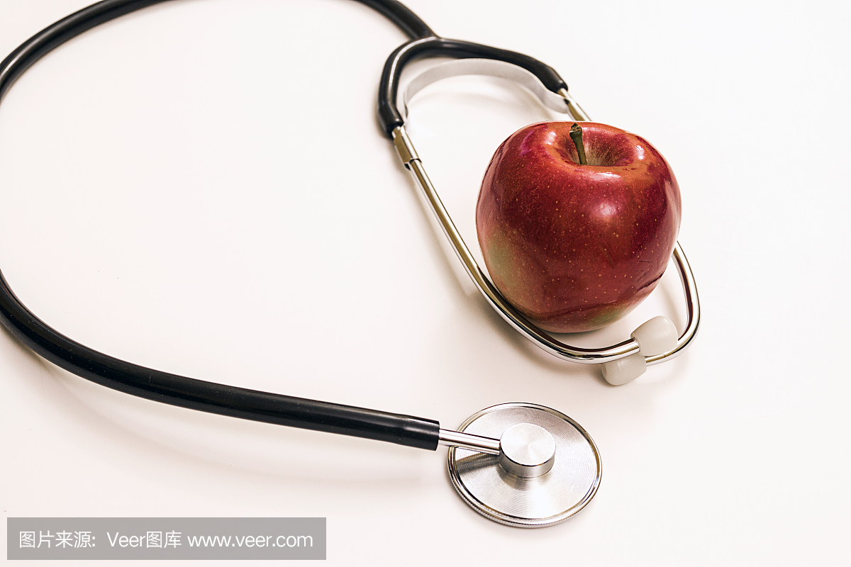 蘋果概念聽診器,用于飲食、保健、營養或醫療保險