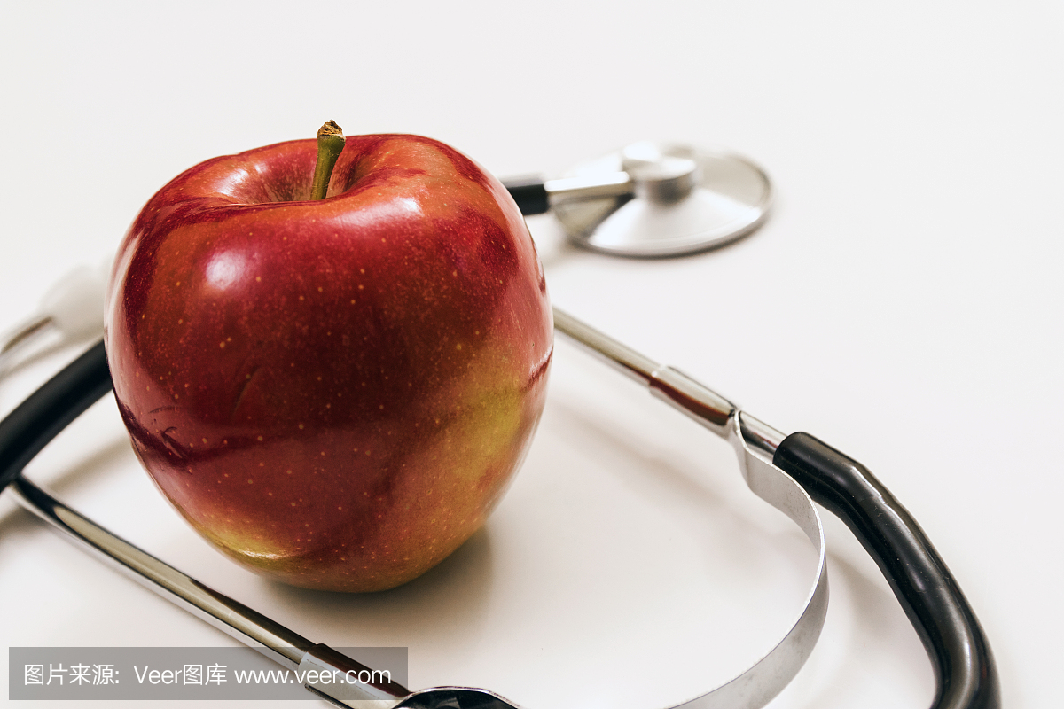 蘋果概念聽診器,用于飲食、保健、營養或醫療保險